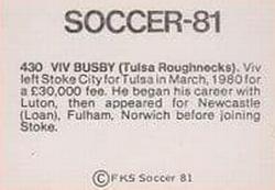 1980-81 FKS Publishers Soccer-81 #430 Viv Busby Back