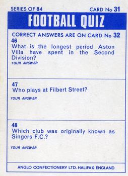 1969-70 Anglo Confectionery Football Quiz #31 Ken Wagstaff Back