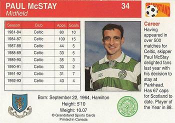 1993-94 Grandstand Footballers #34 Paul McStay Back