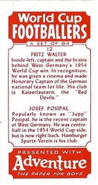 1958 D.C. Thomson Adventure World Cup Footballers #12 Fritz Walter/ Josef Posipal Back
