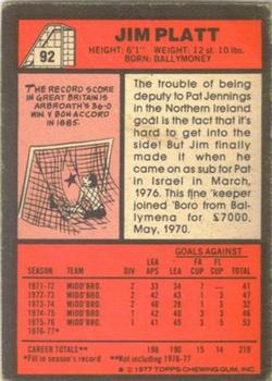 1977-78 Topps Footballer English (Red Backs) #92 Jim Platt Back