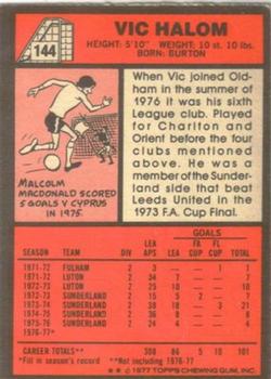 1977-78 Topps Footballer English (Red Backs) #144 Vic Halom Back