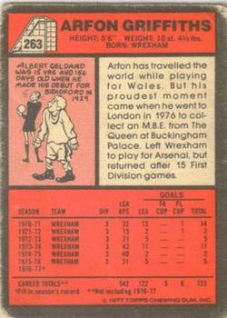 1977-78 Topps Footballer English (Red Backs) #263 Arfon Griffiths Back