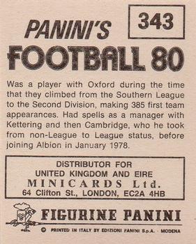 1979-80 Panini Football 80 (UK) #343 Ron Atkinson Back