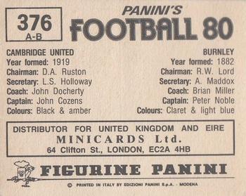 1979-80 Panini Football 80 (UK) #376 Burnley / Cambridge United Club Badges Back