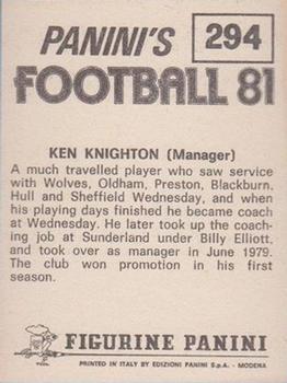1980-81 Panini Football (UK) #294 Ken Knighton Back