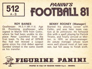 1980-81 Panini Football (UK) #512 Benny Rooney / Roy Baines Back