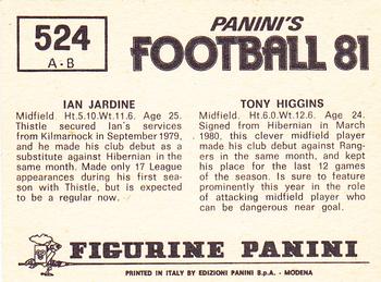 1980-81 Panini Football (UK) #524 Tony Higgins / Ian Jardine Back