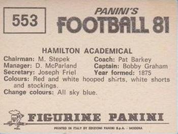 1980-81 Panini Football 81 #553 Hamilton Academical Team Group Back