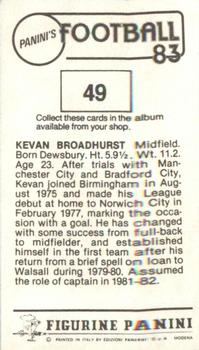1982-83 Panini Football 83 (UK) #49 Kevan Broadhurst Back