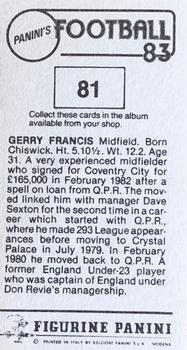 1982-83 Panini Football 83 (UK) #81 Gerry Francis Back