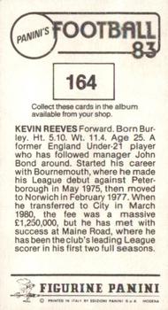 1982-83 Panini Football 83 (UK) #164 Kevin Reeves Back