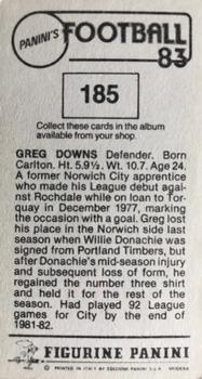 1982-83 Panini Football 83 (UK) #185 Greg Downs Back