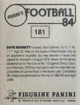 1983-84 Panini Football 84 (UK) #181 Dave Bennett Back