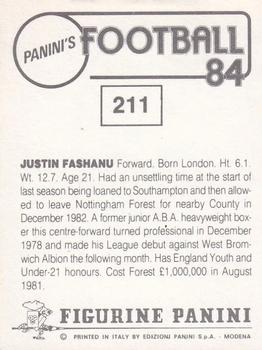 1983-84 Panini Football 84 (UK) #211 Justin Fashanu Back
