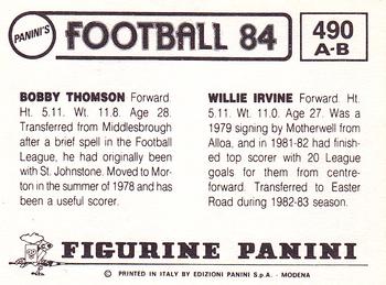 1983-84 Panini Football 84 (UK) #490 Willie Irvine / Bobby Thomson Back