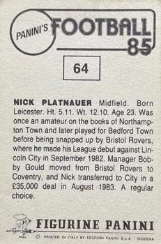 1984-85 Panini Football 85 (UK) #64 Nick Platnauer Back