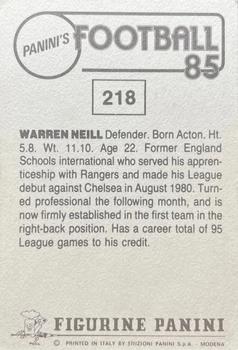 1984-85 Panini Football 85 (UK) #218 Warren Neill Back