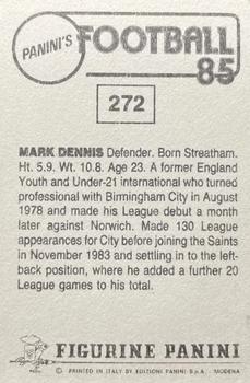 1984-85 Panini Football 85 (UK) #272 Mark Dennis Back