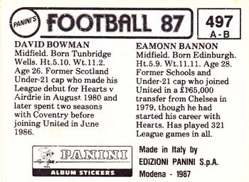 1986-87 Panini Football 87 (UK) #497 Eamonn Bannon / David Bowman Back