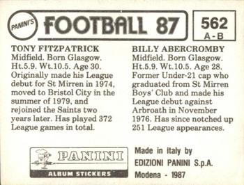 1986-87 Panini Football 87 (UK) #562 Billy Abercromby / Tony Fitzpatrick Back