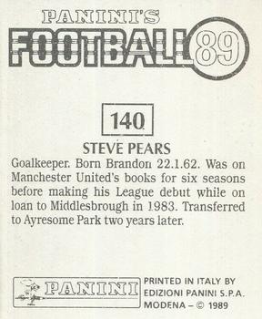 1988-89 Panini Football 89 (UK) #140 Steve Pears Back