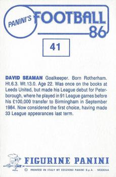 1985-86 Panini Football 86 (UK) #41 David Seaman Back