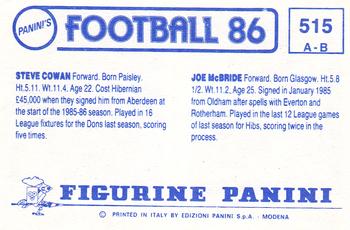 1985-86 Panini Football 86 (UK) #515 Joe McBride / Steve Cowan Back