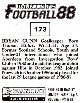 1987-88 Panini Football 88 (UK) #173 Bryan Gunn Back