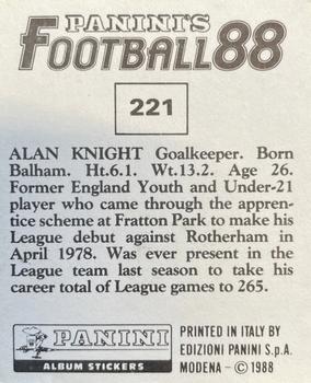 1987-88 Panini Football 88 (UK) #221 Alan Knight Back