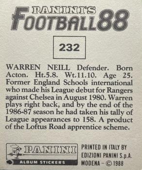 1987-88 Panini Football 88 (UK) #232 Warren Neill Back