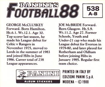 1987-88 Panini Football 88 (UK) #538 Joe McBride / George McCluskey Back