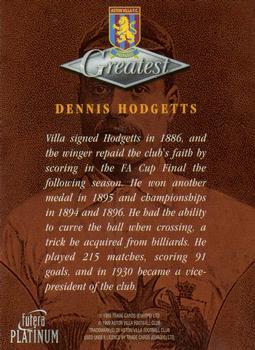 1999 Futera Platinum Aston Villa Greatest #NNO Dennis Hodgetts Back