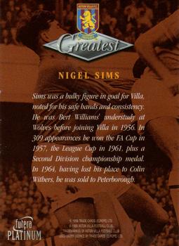 1999 Futera Platinum Aston Villa Greatest #NNO Nigel Sims Back