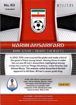 2018 Panini Prizm FIFA World Cup - Red Prizm #113 Karim Ansarifard Back