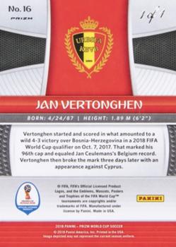 2018 Panini Prizm FIFA World Cup - Black Prizm #16 Jan Vertonghen Back