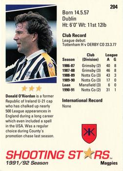 1991-92 Merlin Shooting Stars UK #204 Donald O'Riordan Back