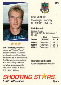 1991-92 Merlin Shooting Stars UK #283 Erik Thorstvedt Back