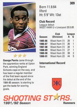 1991-92 Merlin Shooting Stars UK #309 George Parris Back