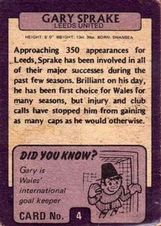 1971-72 A&BC Gum English Footballers (Purple Backs) #4 Gary Sprake Back