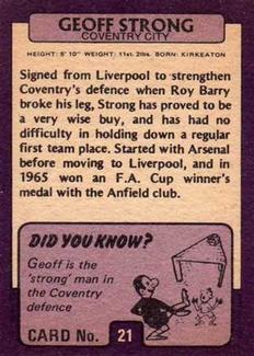 1971-72 A&BC Gum English Footballers (Purple Backs) #21 Geoff Strong Back