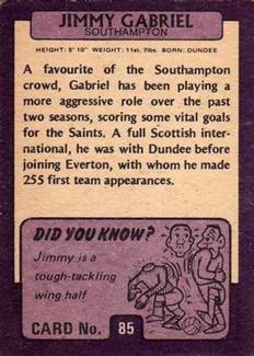 1971-72 A&BC Gum English Footballers (Purple Backs) #85 Jimmy Gabriel Back