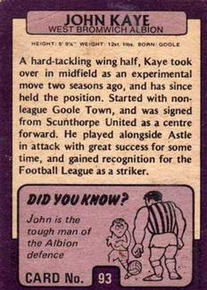 1971-72 A&BC Gum English Footballers (Purple Backs) #93 John Kaye Back