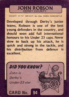 1971-72 A&BC Gum English Footballers (Purple Backs) #94 John Robson Back
