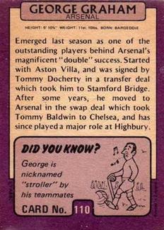 1971-72 A&BC Gum English Footballers (Purple Backs) #110 George Graham Back