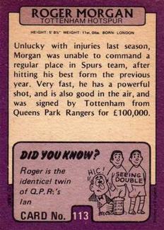 1971-72 A&BC Gum English Footballers (Purple Backs) #113 Roger Morgan Back