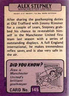1971-72 A&BC Gum English Footballers (Purple Backs) #145 Alex Stepney Back