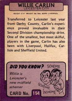 1971-72 A&BC Gum English Footballers (Purple Backs) #154 Willie Carlin Back