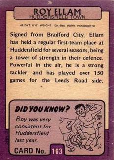 1971-72 A&BC Gum English Footballers (Purple Backs) #163 Roy Ellam Back