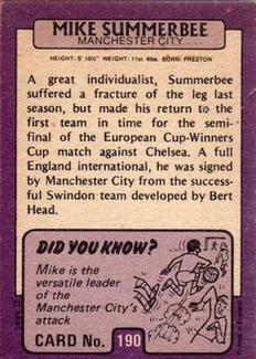1971-72 A&BC Gum English Footballers (Purple Backs) #190 Mike Summerbee Back